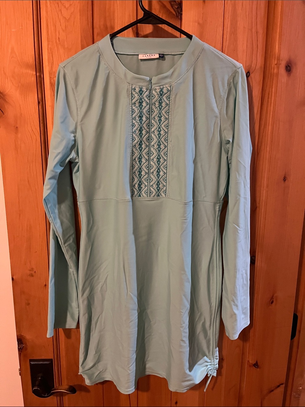 Cabana Life Mint Green Embroidered Long-Sleeve Swim Coverup